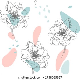 seamless pattern with flowers. hand drawn botany illustration. simple peony flower design. illustration of a flower on a white background.