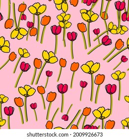 Flores sin foco de flores trinadas a mano línea de flores tropicales