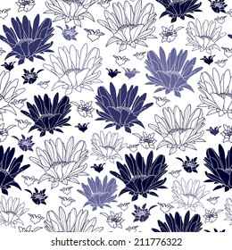 Seamless pattern with flowers. Hand drawn floral background. Artwork for textiles, fabrics, souvenirs, packaging and greeting cards.