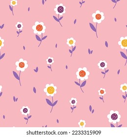 Seamless pattern with flowers. Hand drawn texture for print, textile, packaging. Nursery decor.