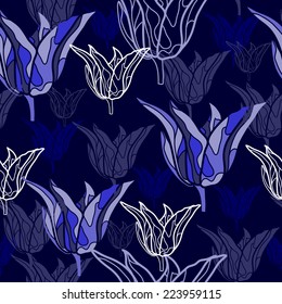 Seamless pattern with flowers. Hand drawn floral background. Artwork for textiles, fabrics, souvenirs, packaging and greeting cards.