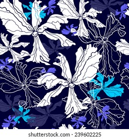 Seamless pattern with flowers. Hand drawn floral background. Artwork for textiles, fabrics, souvenirs, packaging and greeting cards.