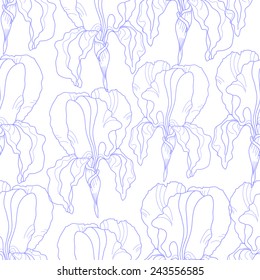 Seamless pattern with flowers. Hand drawn floral background. Artwork for textiles, fabrics, souvenirs, packaging and greeting cards. Blossoming irises.