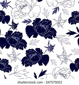 Seamless pattern with flowers. Hand drawn floral background. Artwork for textiles, fabrics, souvenirs, packaging and greeting cards.
