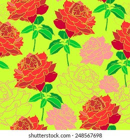 Seamless pattern with flowers . Hand drawn floral background. Artwork for textiles, fabrics, souvenirs, packaging and greeting cards. Red roses.
