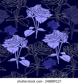 Seamless pattern with flowers. Hand drawn floral background. Artwork for textiles, fabrics, souvenirs, packaging and greeting cards. Blue roses.
