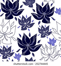 Seamless pattern with flowers. Hand drawn floral background. Artwork for textiles, fabrics, souvenirs, packaging and greeting cards.