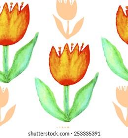 Seamless pattern with flowers. Hand drawn floral background. Watercolor artwork for textiles, fabrics, souvenirs, packaging and greeting cards.