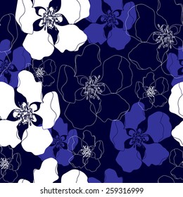 Seamless pattern with flowers. Hand drawn floral background. Artwork for textiles, fabrics, souvenirs, packaging and greeting cards.