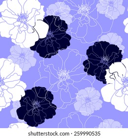 Seamless pattern with flowers. Hand drawn floral background. Artwork for textiles, fabrics, souvenirs, packaging and greeting cards.