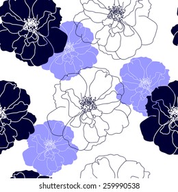 Seamless pattern with flowers. Hand drawn floral background. Artwork for textiles, fabrics, souvenirs, packaging and greeting cards.