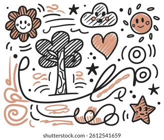 seamless pattern with  flowers  hand drawn doodles  White Background