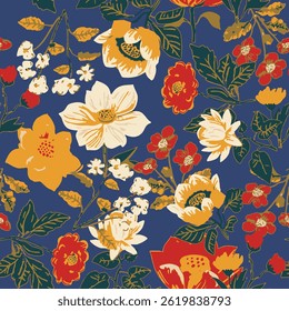 Seamless pattern Flowers Hand Drawn Vector illustration summer spring print