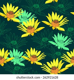 Seamless pattern with flowers. Hand drawn floral background. Artwork for textiles, fabrics, souvenirs, packaging and greeting cards.