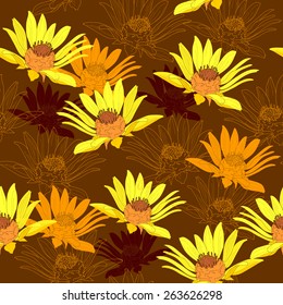 Seamless pattern with flowers. Hand drawn floral background. Artwork for textiles, fabrics, souvenirs, packaging and greeting cards.