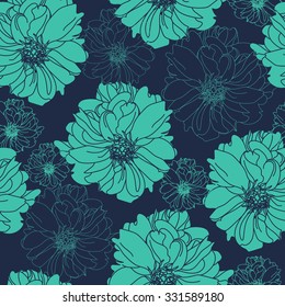  Seamless pattern with flowers. Hand drawn floral background. Artwork for textiles, fabrics, souvenirs, packaging and greeting cards.