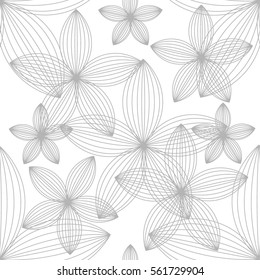 Seamless pattern with flowers. Hand drawn vector illustration. Decorative elements for design.Abstract linear petal flower. 