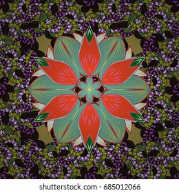 Seamless pattern with flowers. Hand drawn. Flowers on colored background. Watercolor illustration.