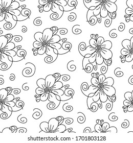 Seamless pattern flowers hand-drawn background. Decorative cute wallpaper, good for printing. Overlapping vector background. Design illustration
