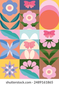 seamless pattern with flowers, Happy Easter. Vector seamless pattern. Easter eggs with abstract flowers. Design element.