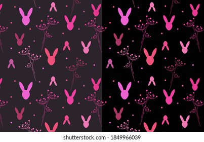 
Nahtlose Muster mit Blumen und Hasen. Stock-Vektorgrafik. Textur zum Verpacken von Papier, Stoff, Postkarten, Tapeten.