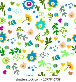 seamless pattern with flowers and hearts.