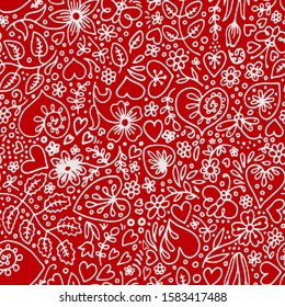 seamless pattern with flowers and hearts