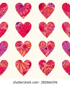 Seamless pattern flowers hearts.