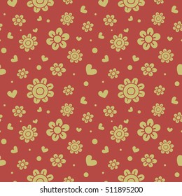 Seamless pattern of flowers and hearts
