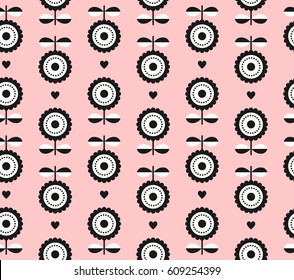 seamless pattern with flowers and hearts