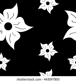 seamless pattern with flowers and hearts. isolated. Black and white