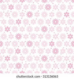 Seamless pattern with flowers and hearts on a white background. Vector