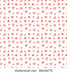 Seamless pattern with flowers and hearts. Pink Valentines background. Happy Valentine's Day.