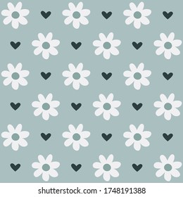 Patrón sin foco con flores y corazones en estilo vintage romántico. Ilustración vectorial de material para telaraña y fondo de impresión, papel pintado, textil, rayado y papel de envoltura.