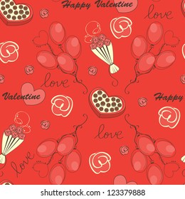 Seamless pattern with flowers and hearts. Valentine day illustration