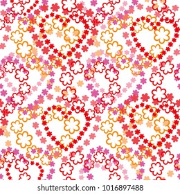 Seamless pattern with flowers hearts. Valentine's Day background. 