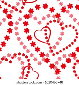 Seamless pattern with flowers hearts. Valentine's Day background. 
