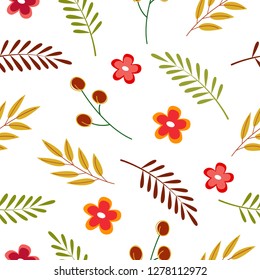 
Seamless pattern with flowers, herbs and leaves on a white background