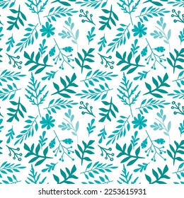 Seamless pattern of flowers, herbs and leaves
