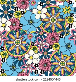 Patrón sin foco con flores de estilo hippie. Vector