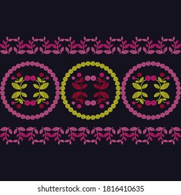 Seamless pattern with flowers with imitation embroidery. The spring border. Boho style. Vector illustration for web design or print.