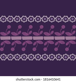 Seamless pattern with flowers with imitation embroidery. The spring border. Boho style. Vector illustration for web design or print.