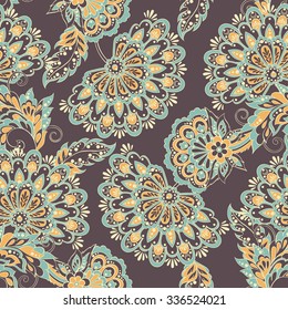 seamless pattern with flowers in indian style. floral vector background