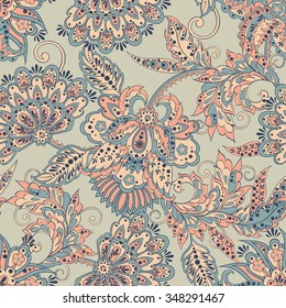 seamless pattern with flowers in indian style. floral vector background