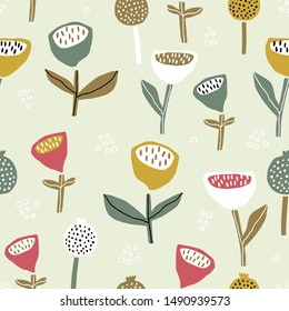 Seamless pattern with flowers inscandinavian style. Creative floral pastel texture. Great for fabric, textile Vector Illustration