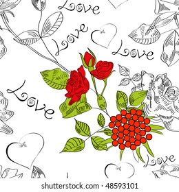 Seamless pattern with flowers and inscription