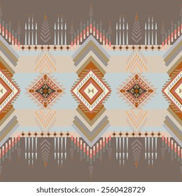 seamless pattern with flowers. Intricate Geometric Pattern with Earth Tones and Symmetrical Design. Geometric Ethnic pattern, Native American tribal fabric, tile, Carpet, vector, illustration design.