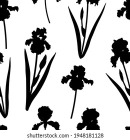 Seamless pattern flowers irises silhouettes vector illustration
