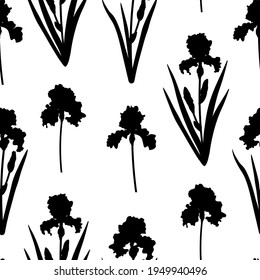 Seamless pattern flowers irises silhouettes vector illustration