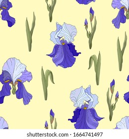 Patrón sin inconvenientes con las flores. Irlandeses y flores silvestres en un fondo amarillo. Hermoso fondo floral para tela.